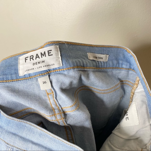 FRAME le High Skinny High Rise Waisted Distressed Light Wash Jeans - Picture 3 of 6
